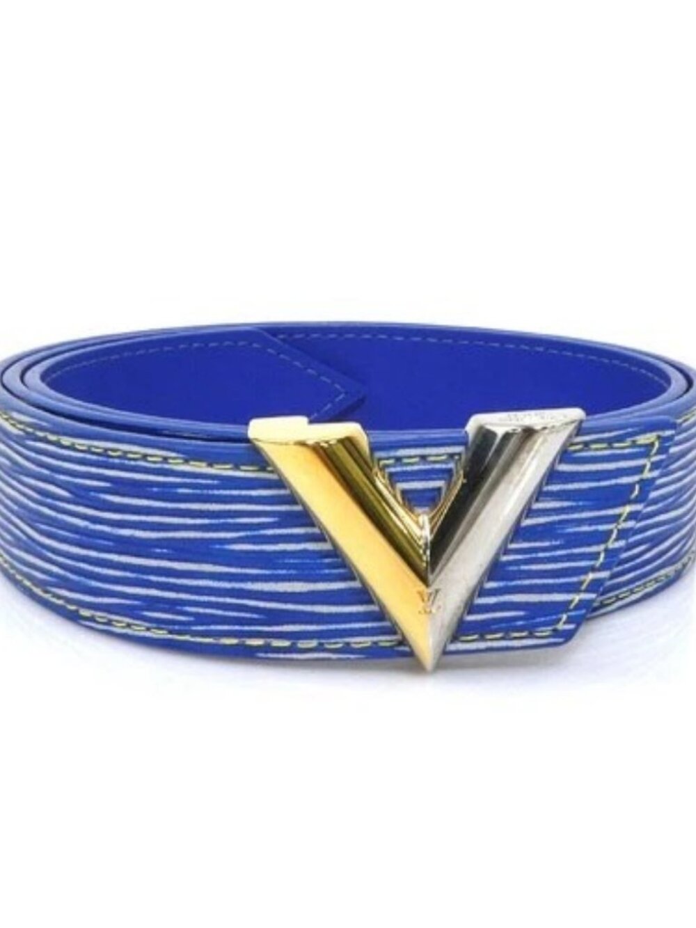 Auth LOUIS VUITTON Epi Denim Belt Blue/Gold Epi Leather/Metal M6076 - 56447a
